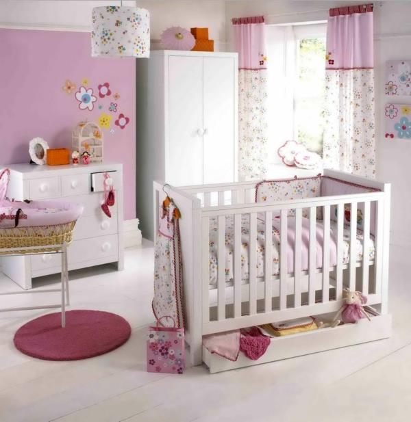 Μωρό δωμάτιο μοβ λεπτή διακόσμηση σχεδιασμό ροζ χαλί