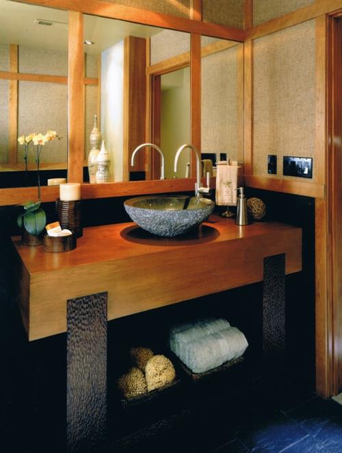 Μπάνιο-σχέδια-σε-ασιατικό στυλ-πλακάκια-υφάσματα-μασίφ ξύλο