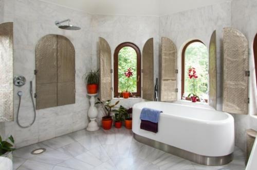 Μπάνιο-σχέδια-σε-ασιατικό στυλ-φυτό-γλάστρες-μπανιέρα