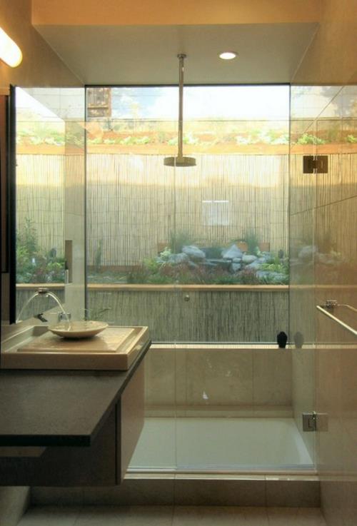 Μπάνιο-σχέδια-σε-ασιατικό στυλ-ιδιωτικότητα-οθόνη-γυαλί-περιβάλλον-φύση