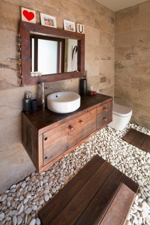 Σχέδια μπάνιου σε ασιατικό βότσαλο λευκό καθρέφτη σχεδιασμού τοίχου