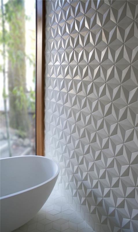 Ιδέες για πλακάκια μπάνιου 3D εφέ λευκό