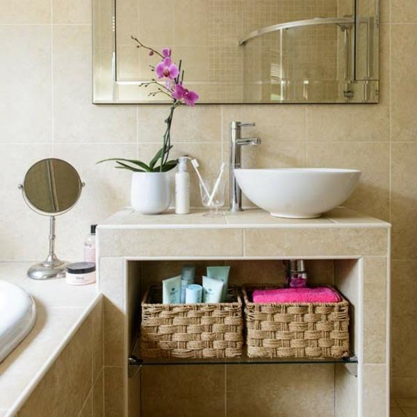Ιδέες για πλακάκια μπάνιου Νεροχύτης καθρέφτη τοίχου καλαθιού