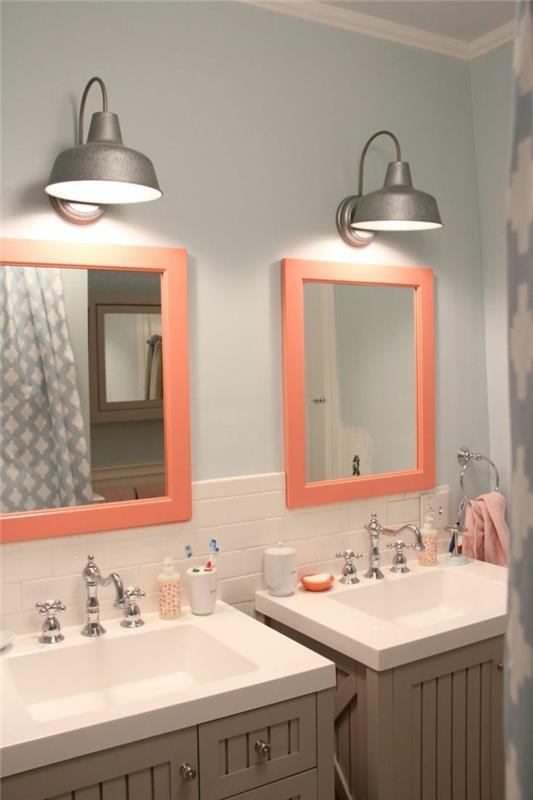 Καθρέπτης μπάνιου φωτισμός τετράγωνο μοντέρνο ροζ