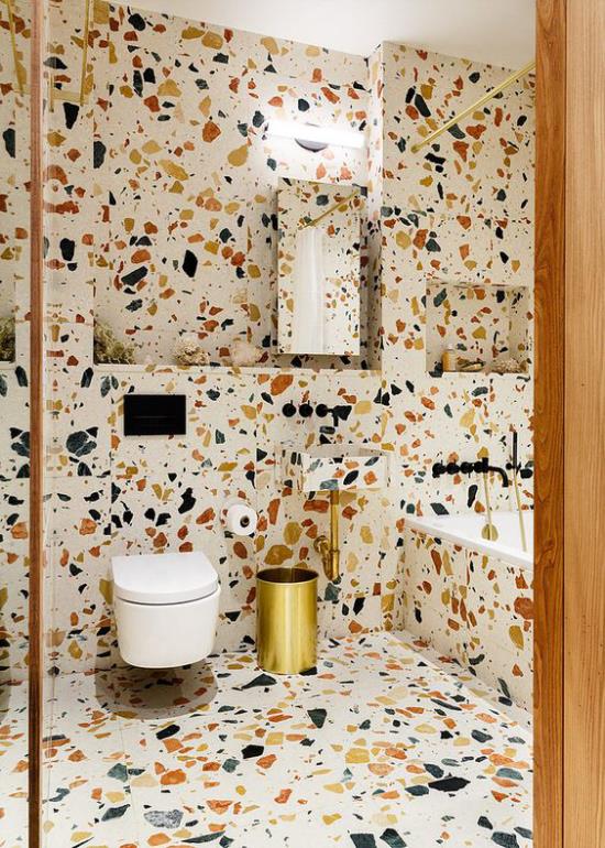 Τάσεις του μπάνιου 2021 μοντέρνα τουαλέτα μπάνιου terrazzo αστεία πολύχρωμα όμορφα μοντέρνα