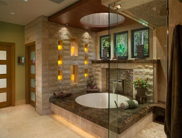 Μπάνιο Ασία μπανιέρα τζάκι με φυσική πέτρα