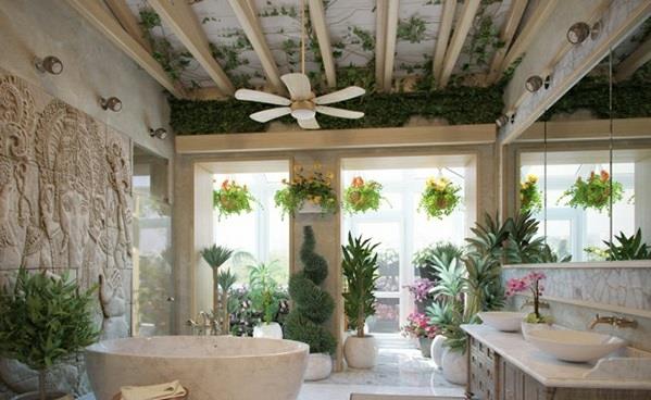Μπάνιο από την Ασία οροφή φυτών διακόσμησης τοίχων