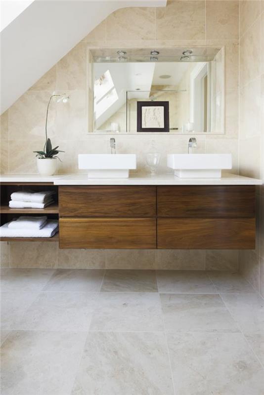 Πλακάκια μπάνιου πλακίδια τραβερτίνη σχεδιασμός μπάνιου νεροχύτη τραπέζι ξύλο
