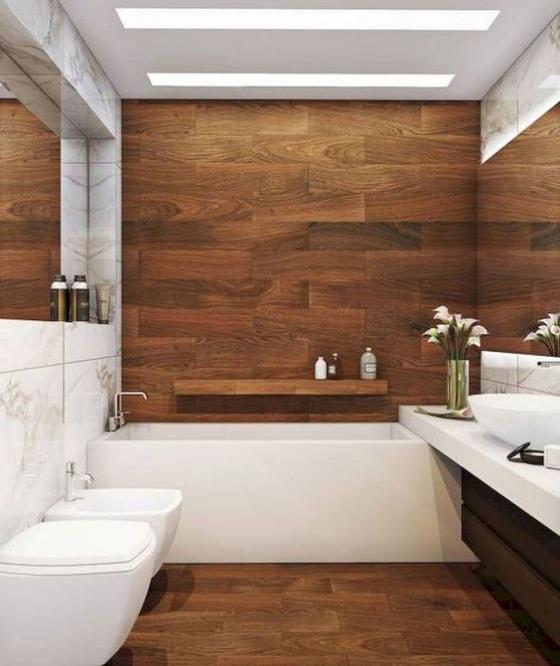 Πλακάκια μπάνιου σε ξύλινη εμφάνιση