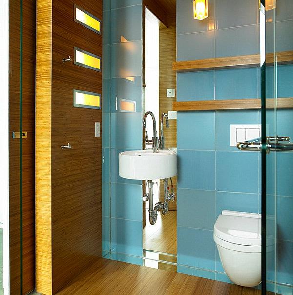 Αξεσουάρ μπάνιου και έπιπλα μπάνιου ξύλινος νιπτήρας τοίχου σχεδιασμός μπλε