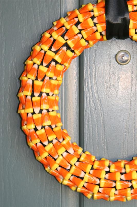 Ιδέες χειροτεχνίας λαμπερό στεφάνι πόρτας αποκριών κίτρινο πορτοκαλί