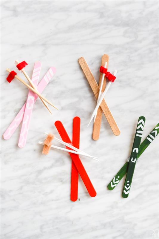 Χειροτεχνία με ξυλάκια popsicle - δροσερές ιδέες ανακύκλωσης χειροτεχνίας και οδηγίες ιδέες για σκι DIY χειμερινό ντεκό