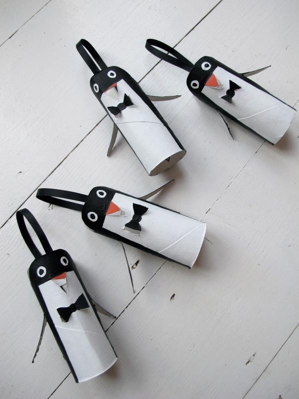 Χειροτεχνίες με ρολά από χαρτί υγείας για τα Χριστούγεννα - δημιουργικές ιδέες ανακύκλωσης και οδηγίες πιγκουίνου χαριτωμένο μικρό