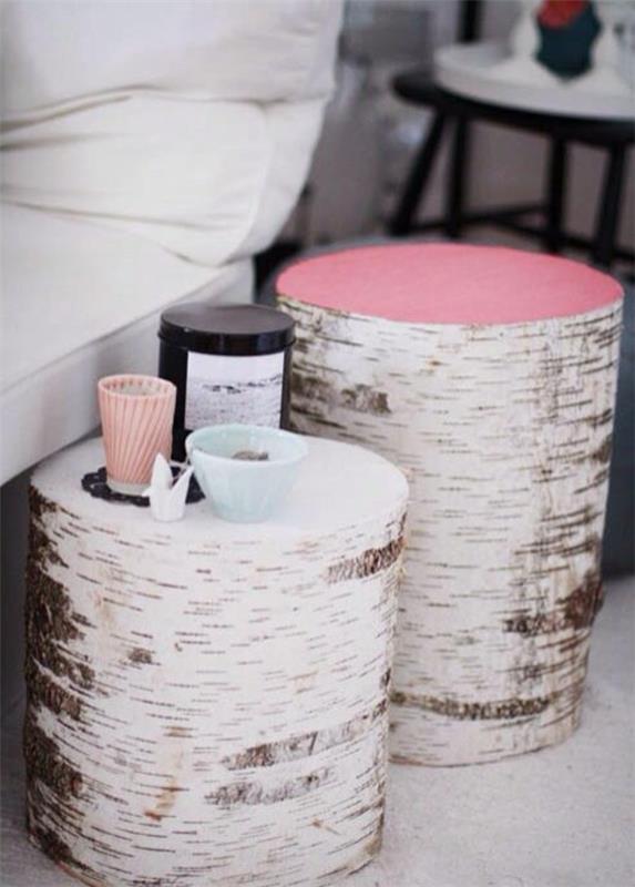 Πλευρικό τραπέζι ροζ επιτραπέζιο ξύλινο μπλοκ λευκή υφή