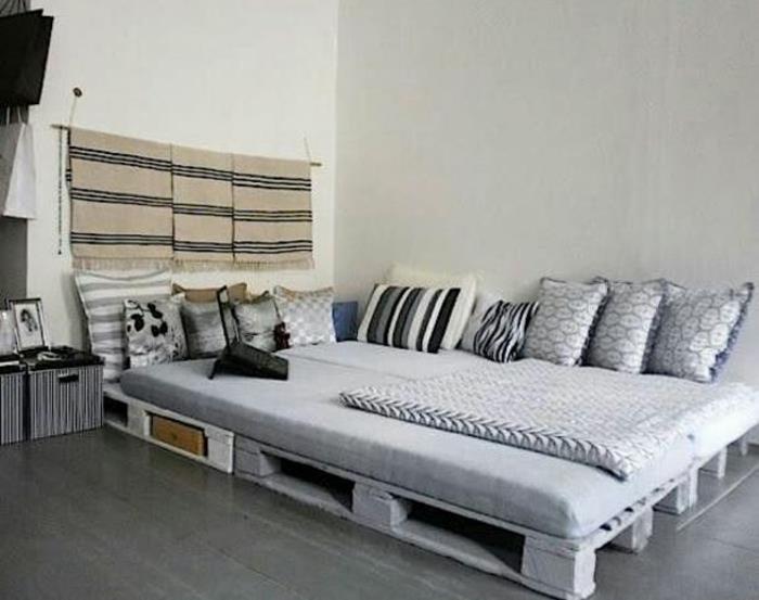 Κρεβάτι από καναπέ παλέτες από παλέτες παλέτες έπιπλα κρεβατιού από παλέτες γκρι τόνους