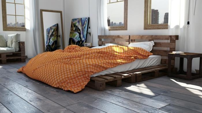 Παλέτα κρεβάτι παλέτα καναπές παλέτα κρεβάτι παλέτα έπιπλα πορτοκαλί ιδέες κρεβατοκάμαρα