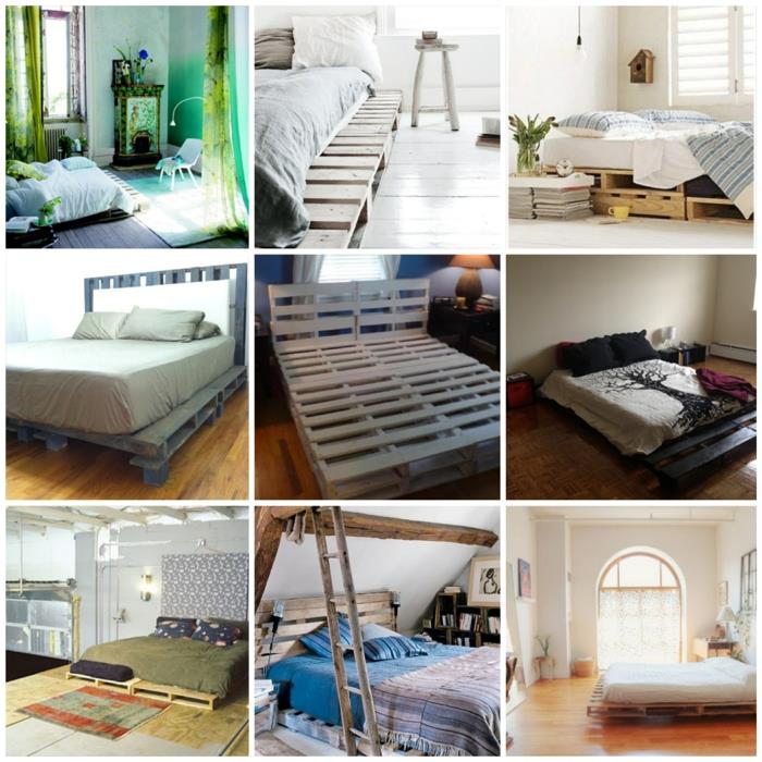 Κρεβάτι από παλέτες καναπές από παλέτες έπιπλα κρεβατιού από παλέτες μαζί ιδέες κρεβατοκάμαρας κολάζ2
