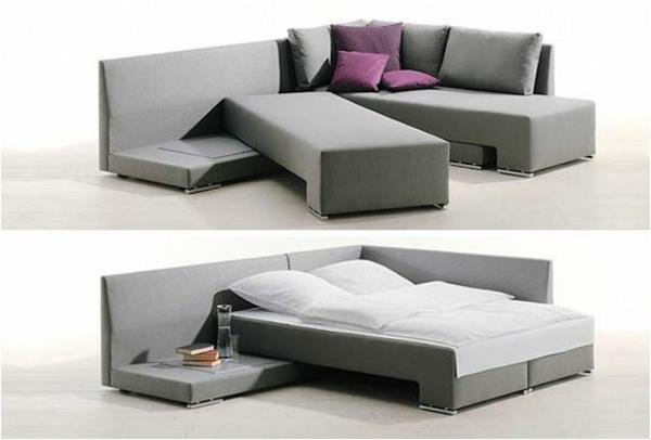 Καναπές κρεβάτι διακοσμητικά μαξιλάρια στρώμα και κρεβάτι κρεβάτι γκρι μοντέρνο