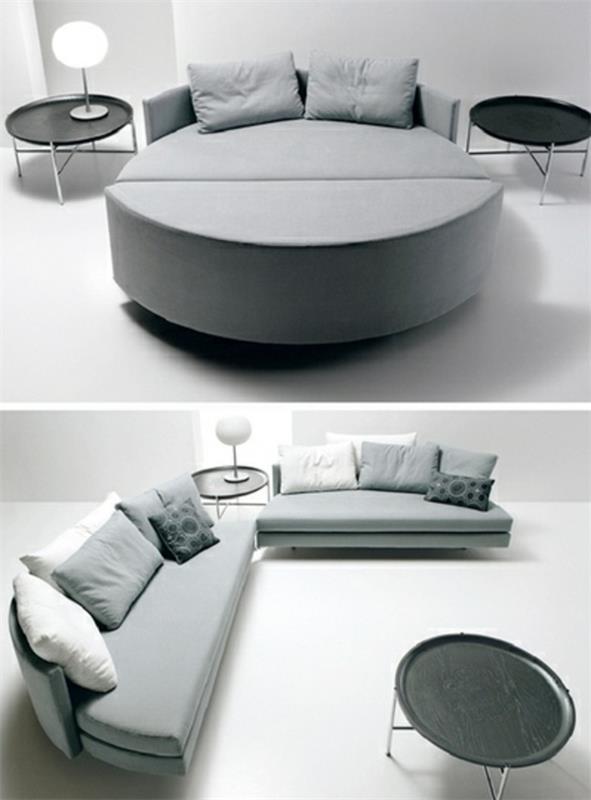 Καναπές -κρεβάτι με στρώμα και κουτί, γκρι ταπετσαρία