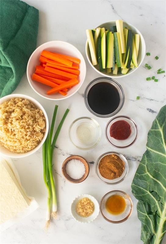 Bibimbap συνταγή κοριάν τηγάνι ρυζιού προετοιμασία συστατικών