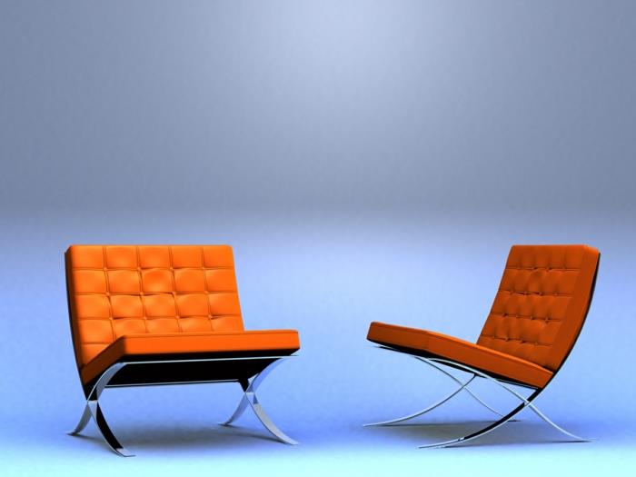 καθιστική πολυθρόνα barcelona πορτοκαλί mies van der rohe