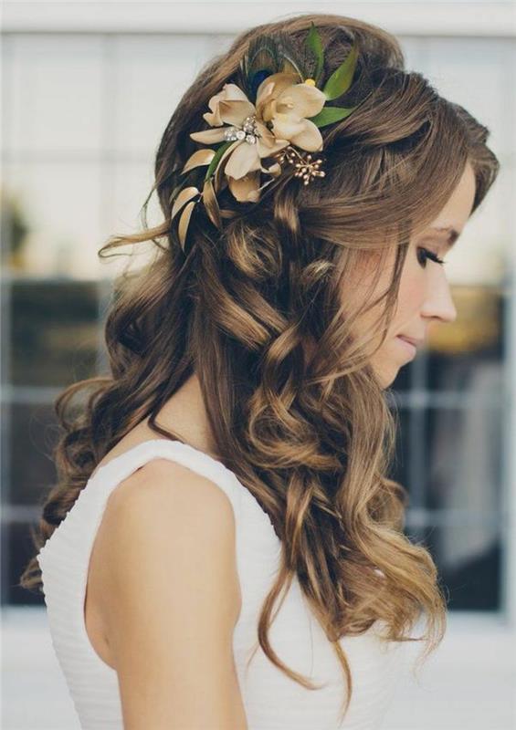 Νυφικά χτενίσματα μεσαίου μήκους μαλλιά γαμήλια αξεσουάρ μαλλιών λουλούδια