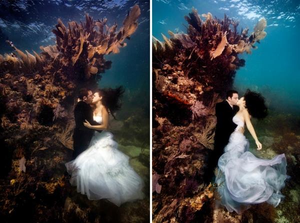 Νύφες που φιλούν κοραλλιογενείς γοργόνες φωτογραφίες γάμου