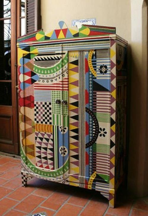 Έγχρωμα ζωγραφισμένα έπιπλα διπλό ντουλάπι κομμό μοτίβο ενδιαφέρουσα