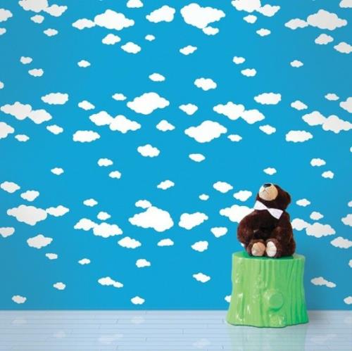 Πολύχρωμο ταπετσαρία για παιδικά δωμάτια μπλε σύννεφο πλαστικό κομοδίνο