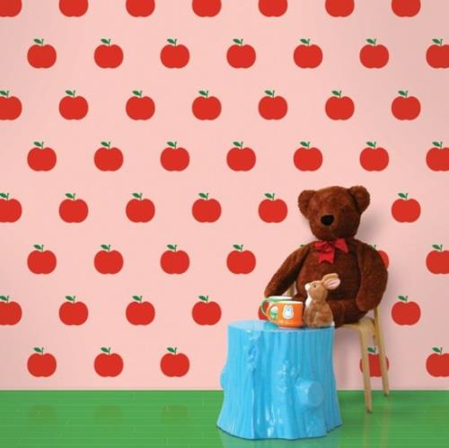 κόκκινη ταπετσαρία για παιδικά δωμάτια κόκκινα ροζ παιχνίδια μήλου