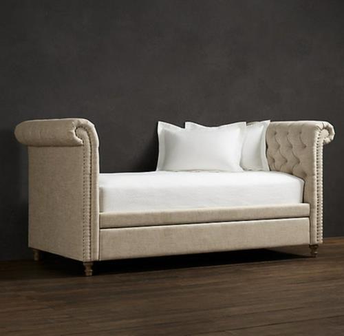 Καρεκλάκι και καναπές -κρεβάτι χωρίς πλάτες, επικαλυμμένο καναπέ chesterfield