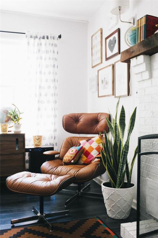 Charles Eames Lounge Chair δερμάτινη πολυθρόνα κάνναβης φυτό εσωτερικού χώρου