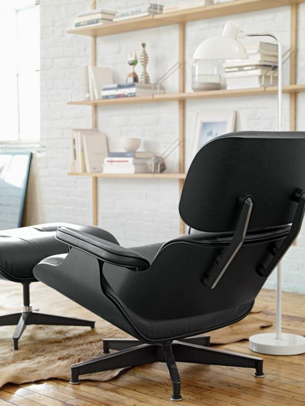 Δερμάτινη πολυθρόνα Charles Eames Lounge Chair εντελώς μαύρη