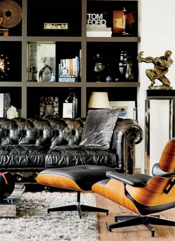 Charles Eames Lounge Καρέκλα έπιπλα σαλονιού δερμάτινη πολυθρόνα καναπές μαύρο
