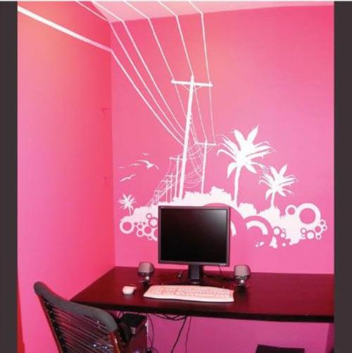 Χαλκομανίες τοίχου ροζ γραφείο υπολογιστή γραφείο θηλυκό δροσερό