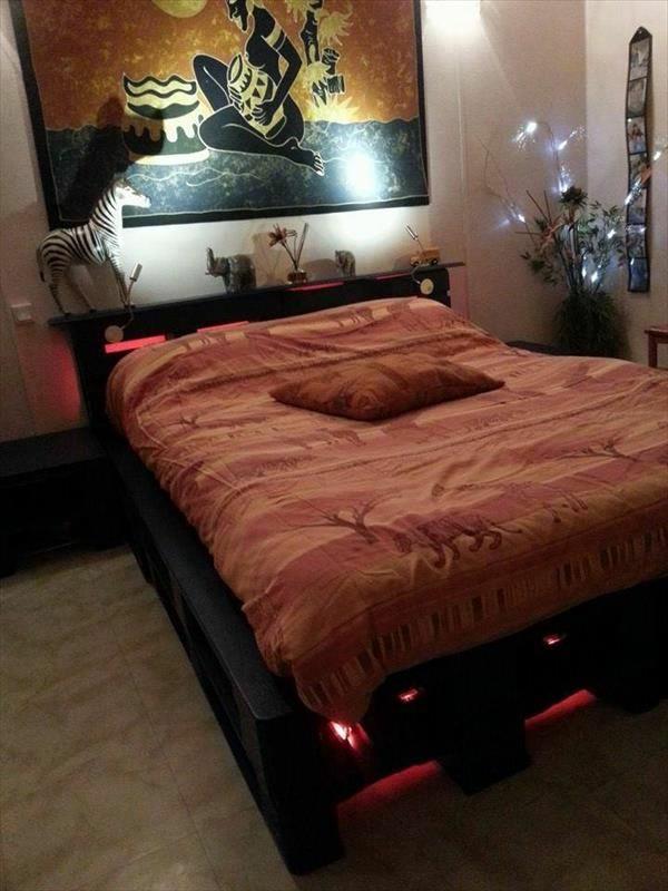 DIY κρεβάτια από ξύλινες παλέτες, φωτισμένο πλαίσιο