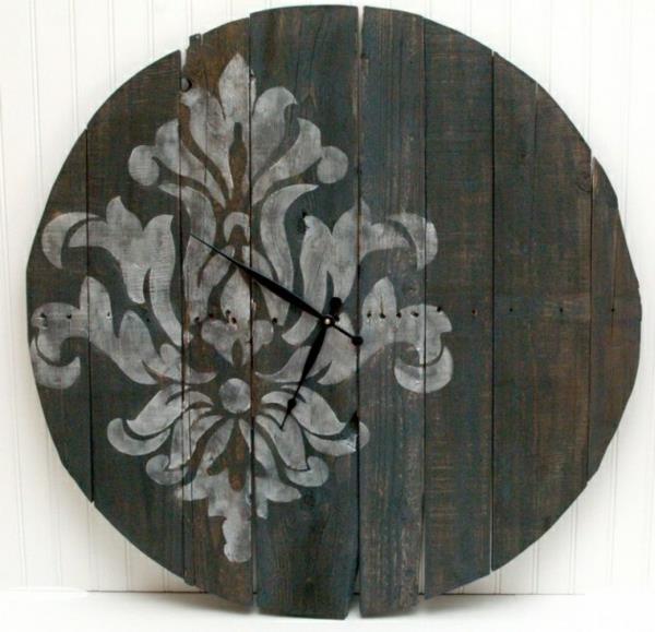 Ιδέες διακόσμησης ρολόι τοίχου ξύλινα μοτίβα λουλούδια