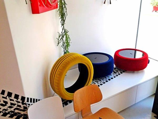 Έπιπλα DIY από ελαστικά αυτοκινήτου ελαστικά αυτοκινήτου ανακύκλωση πολύχρωμης διακόσμησης