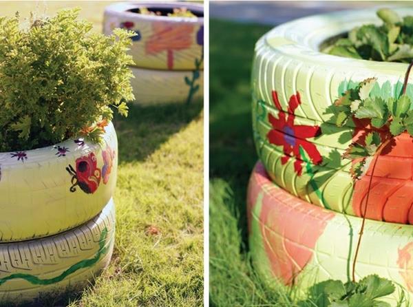 Έπιπλα DIY από ελαστικά αυτοκινήτων βαμμένα σχέδια