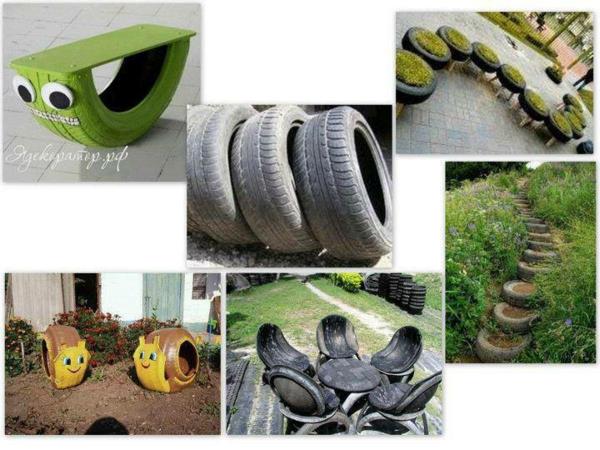 Έπιπλα DIY από ελαστικά αυτοκινήτου που ανακυκλώνουν πάγκο κήπου τέχνης