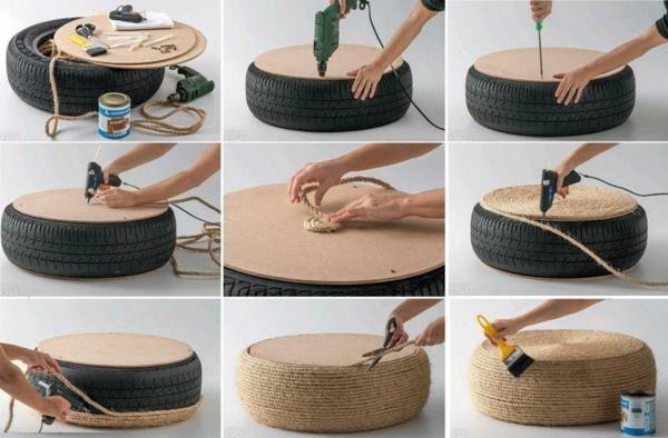 Έπιπλα DIY κατασκευασμένα από σκαμπό σχοινιού ελαστικών αυτοκινήτου