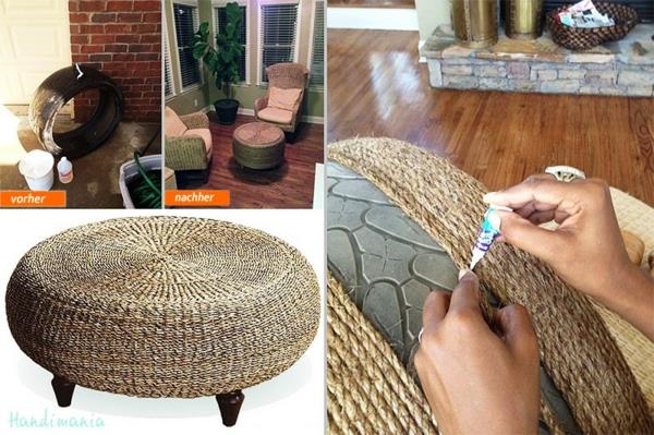 Έπιπλα DIY από ελαστικά αυτοκινήτου τυλιγμένα σε σχοινί