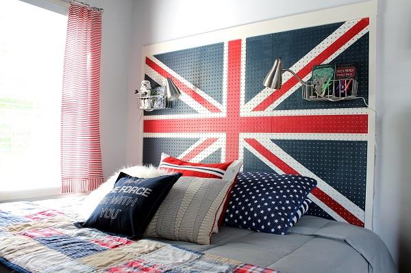DIY διακοσμητικά έργα αγγλικό υπνοδωμάτιο με σημαία κεφαλάρι