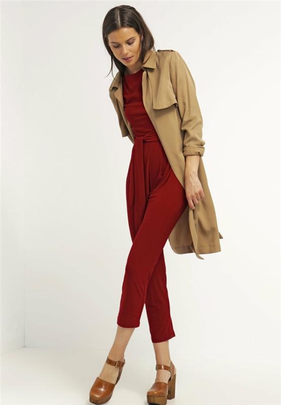 Γυναικεία παντελόνια κόκκινες τάσεις μόδας - κρασί κόκκινη ζώνη