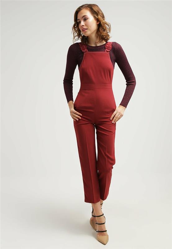 Γυναικεία παντελόνια κόκκινες τάσεις μόδας 2016 κρασί κόκκινο jumpsuuit 70s