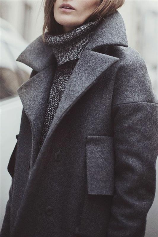 Γυναικείο παλτό σκούρο γκρι χειμωνιάτικο παλτό γυναικείο μαλλί