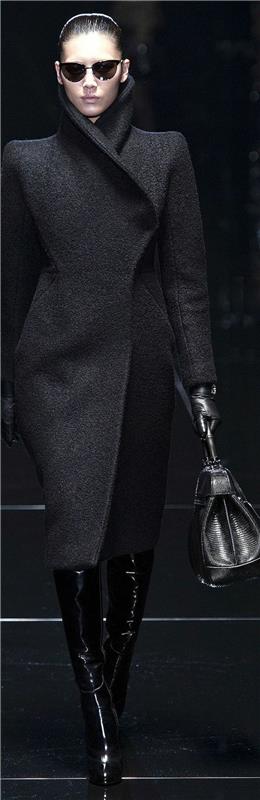Γυναικείο παλτό μακριά μαύρη χειμερινή μόδα κυρίες