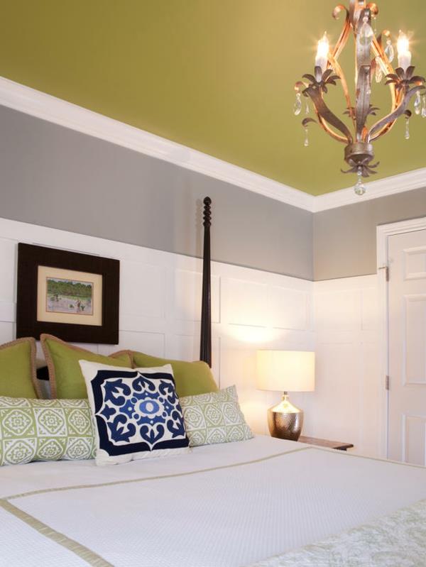 Επιπλώστε το υπνοδωμάτιο φθηνά ασβέστη πράσινο ταβάνι λευκό γκρι τοίχο