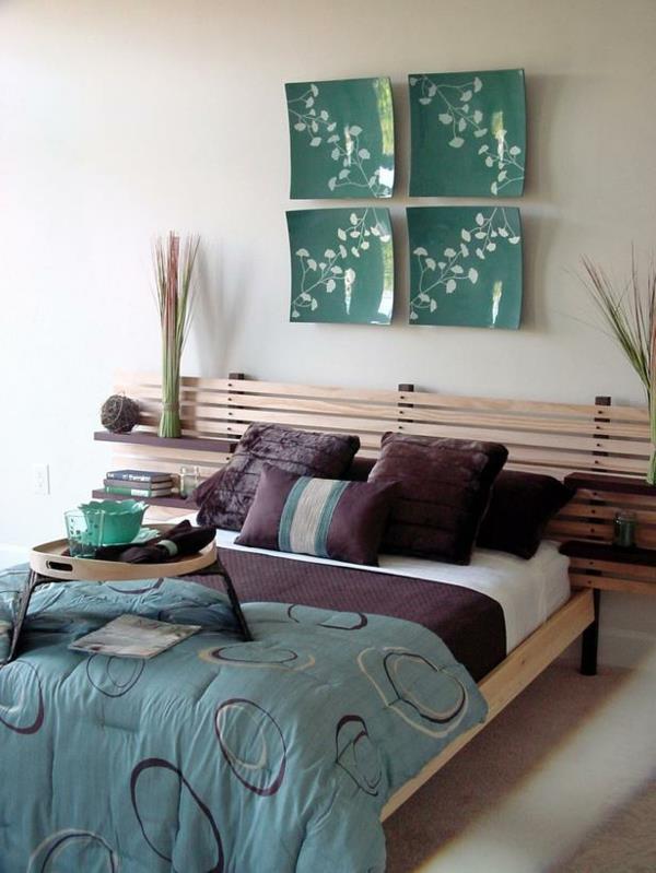 Το υπνοδωμάτιο έστησε φθηνή διακόσμηση τοίχου πιάτο πράσινο πλαίσιο κρεβατιού