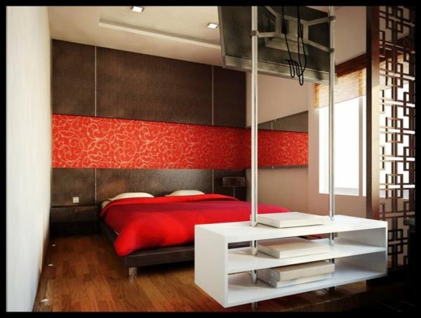 Σχεδιάστε πλήρως το υπνοδωμάτιο με κλινοσκεπάσματα με μοτίβα κόκκινα λουλούδια